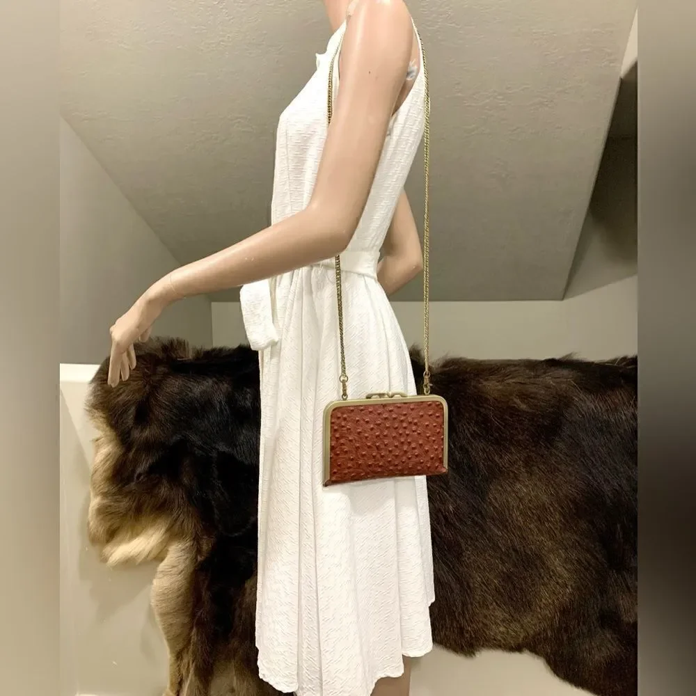 Handmade Genuine Ostrich Textured Cowhide, Kisslock Clutch/Passport Holder